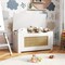 White-Natural MDF Rattan Toy Box with Flip Lid, Storage, and Bench Seat